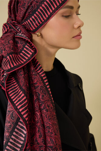 Door Pattern Burgundy Cotton Silk Shawl - 3