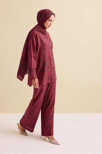 Door Pattern Burgundy Cotton Silk Shirt - 7