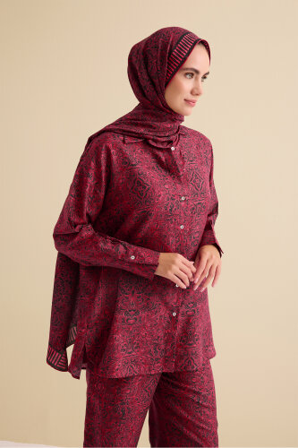 Door Pattern Burgundy Cotton Silk Shirt 