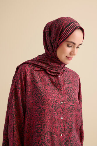 Door Pattern Burgundy Cotton Silk Shirt - 5