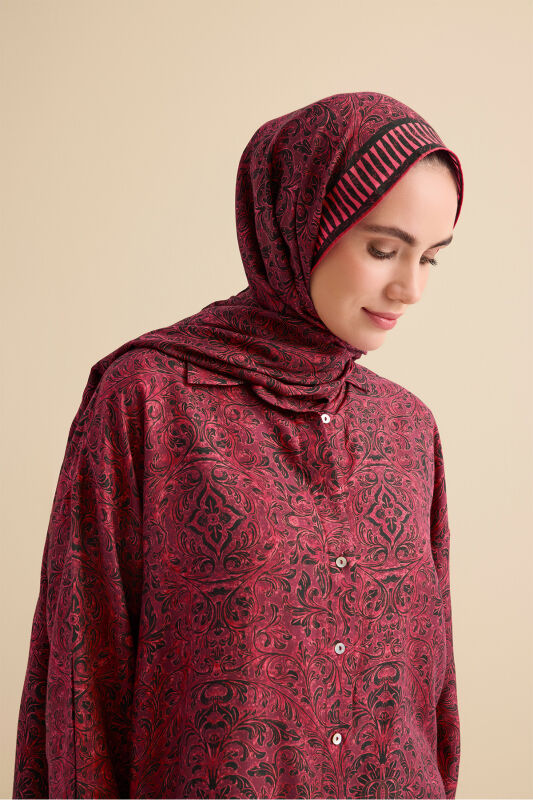 Door Pattern Burgundy Cotton Silk Shirt - 5