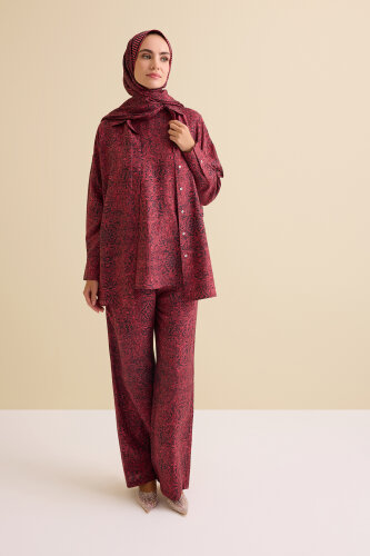 Door Pattern Burgundy Cotton Silk Shirt - 3
