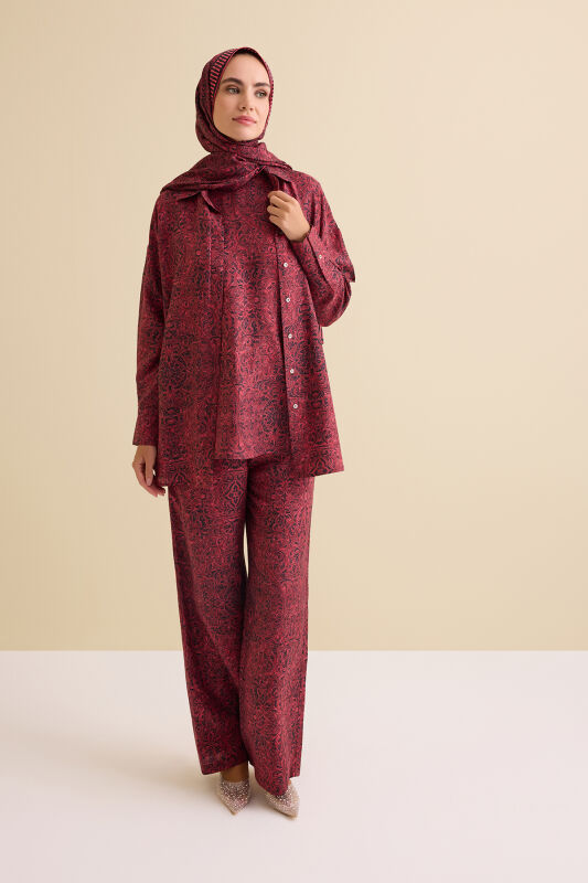 Door Pattern Burgundy Cotton Silk Shirt - 3