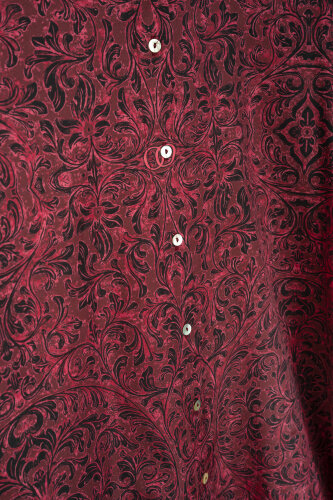 Door Pattern Burgundy Cotton Silk Shirt - 6