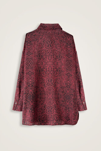 Door Pattern Burgundy Cotton Silk Shirt - 4