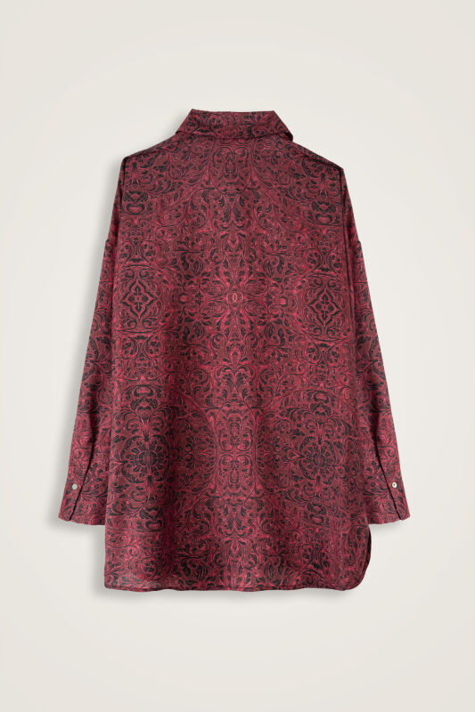 Door Pattern Burgundy Cotton Silk Shirt - 4