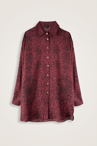 Door Pattern Burgundy Cotton Silk Shirt - 2