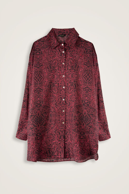Door Pattern Burgundy Cotton Silk Shirt - 2