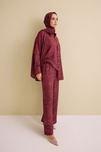 Door Pattern Burgundy Cotton Silk Trousers - Imannoor (3)