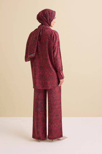 Door Pattern Burgundy Cotton Silk Trousers - Imannoor (4)