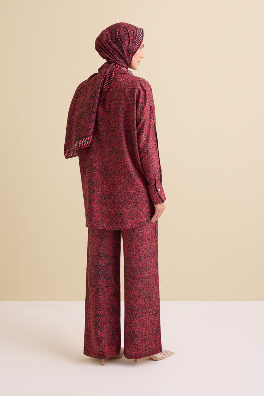 Door Pattern Burgundy Cotton Silk Trousers - 4