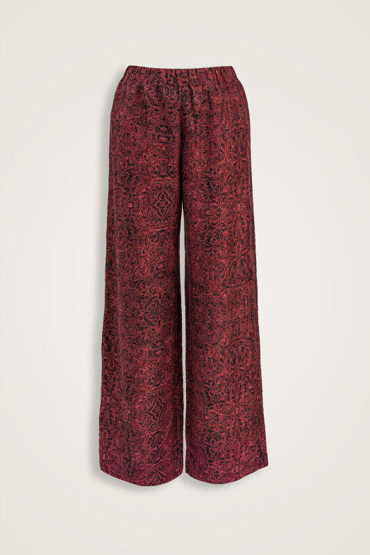 Door Pattern Burgundy Cotton Silk Trousers - 2