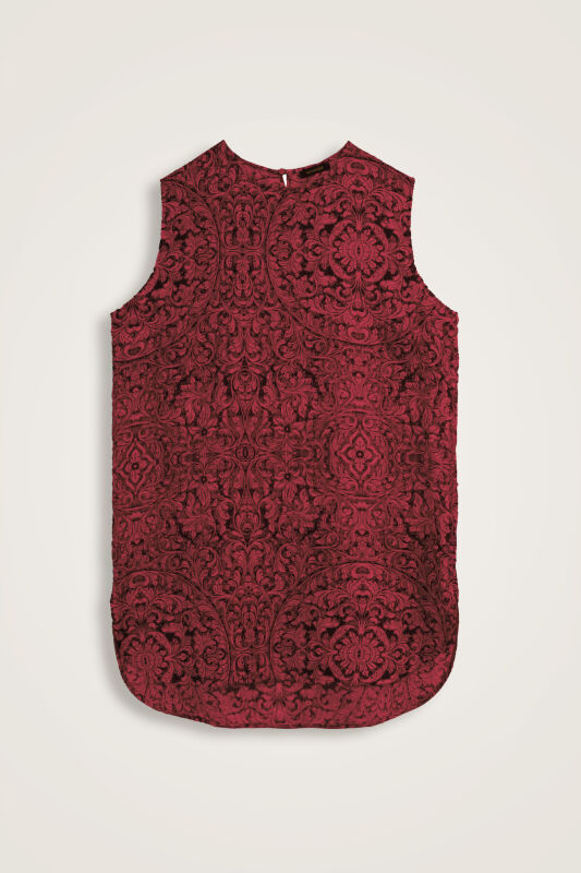 Door Pattern Burgundy Cotton Silk Undershirt - 2