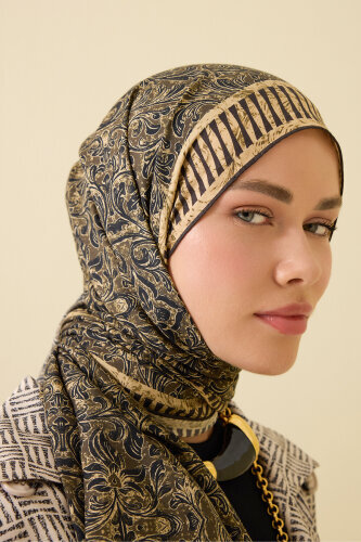 Door Pattern Khaki Cotton Silk Shawl - 3