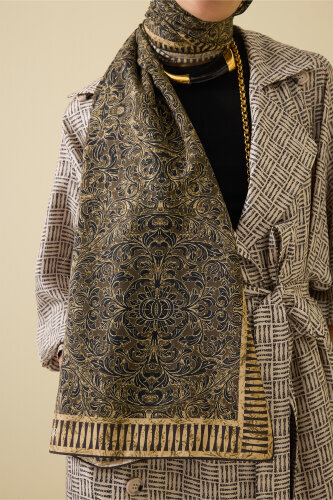 Door Pattern Khaki Cotton Silk Shawl - 5