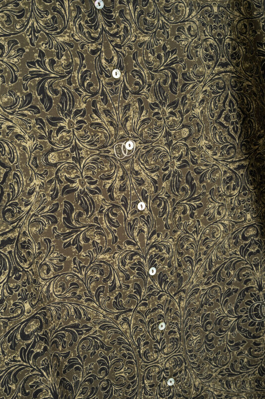 Door Pattern Khaki Cotton Silk Shirt - 2