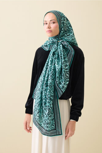 Door Pattern Turquoise Cotton Silk Shawl - Imannoor