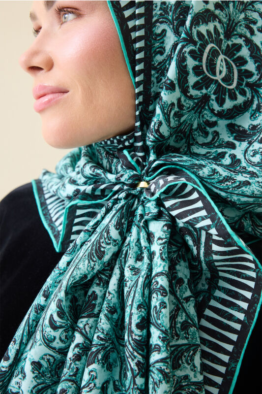 Door Pattern Turquoise Cotton Silk Shawl - 5
