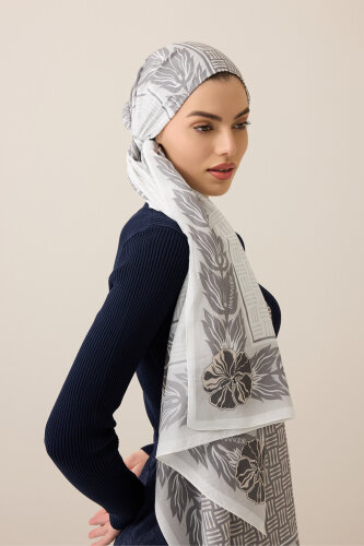 Dört Mevsim Gri Pamuk Floş Şal 70x210 - Imannoor