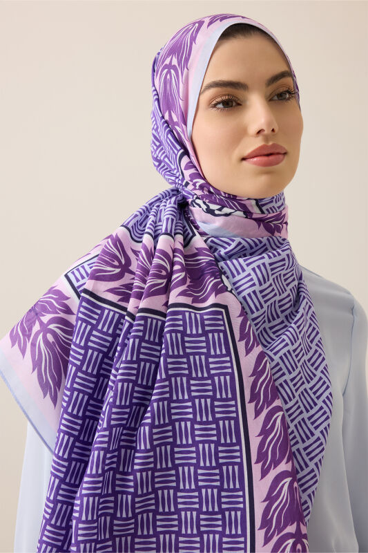Dört Mevsim Lila Pamuk Floş Şal 70x210 - 1