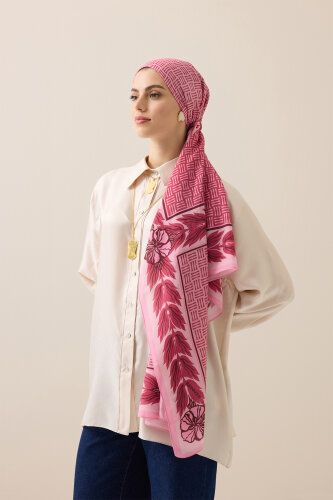 Dört Mevsim Pembe Pamuk Floş Şal 70x210 - 5