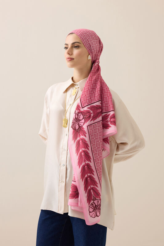 Dört Mevsim Pembe Pamuk Floş Şal 70x210 - 5