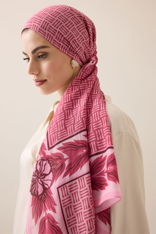 Dört Mevsim Pembe Pamuk Floş Şal 70x210 - 1
