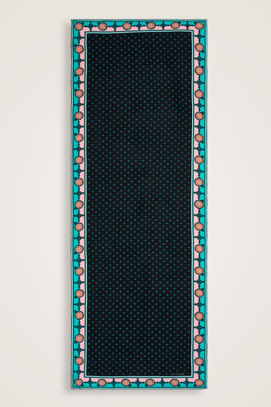 Dörtlü Gonca Siyah Krep İpek Şal 70x200 - 1