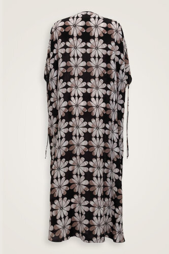 Double Flowerpot Black Crepe Silk Abaya - 4