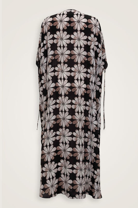 Double Flowerpot Black Crepe Silk Abaya - 4