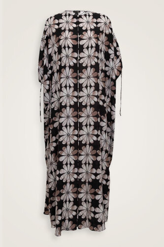 Double Flowerpot Black Crepe Silk Abaya - 2