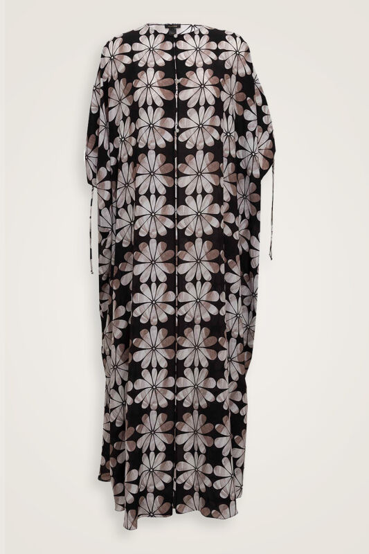 Double Flowerpot Black Crepe Silk Abaya - 2