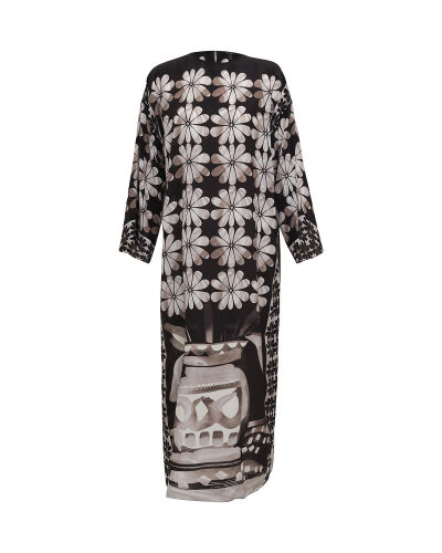 Double Flowerpot Black Crepe Silk Dress - 2