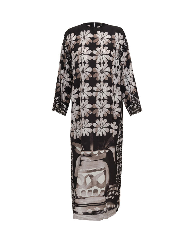 Double Flowerpot Black Crepe Silk Dress - 2