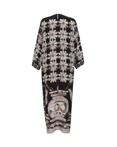 Double Flowerpot Black Crepe Silk Dress - 4