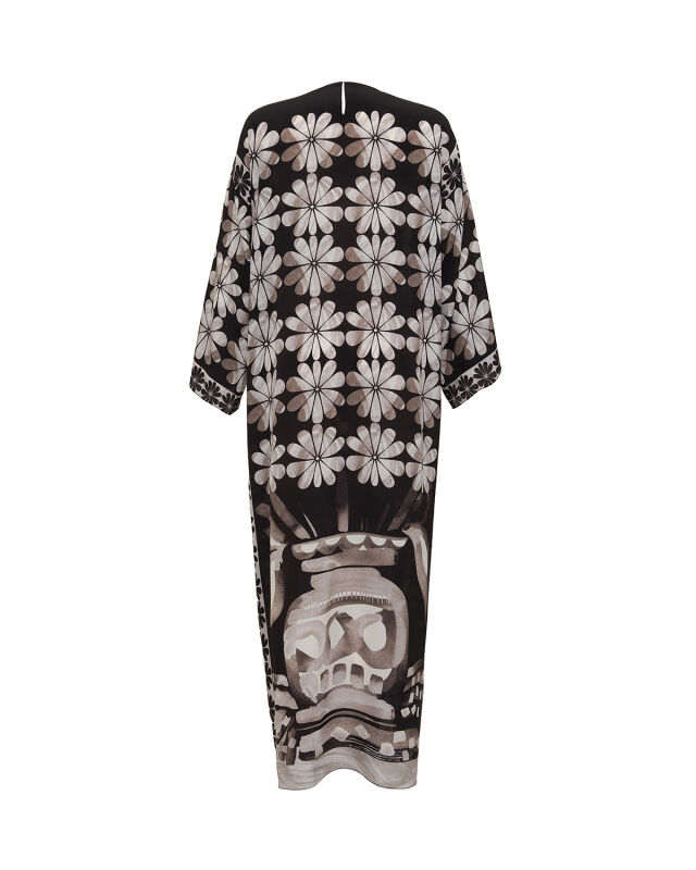 Double Flowerpot Black Crepe Silk Dress - 4