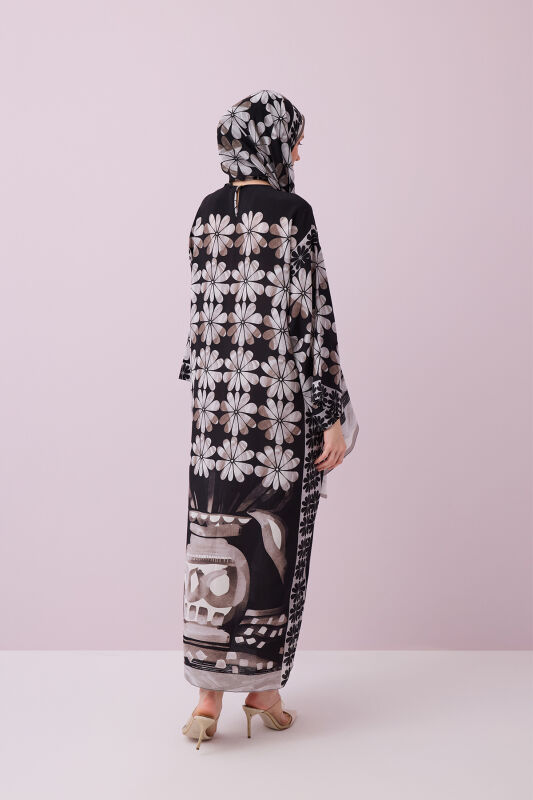 Double Flowerpot Black Crepe Silk Dress - 6