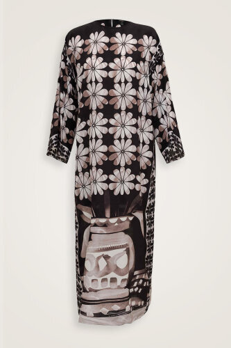 Double Flowerpot Black Crepe Silk Dress - 2