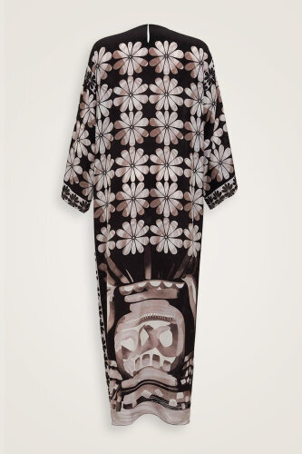 Double Flowerpot Black Crepe Silk Dress - 4