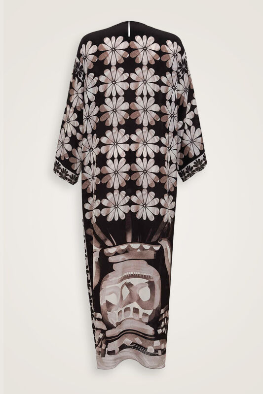 Double Flowerpot Black Crepe Silk Dress - 4