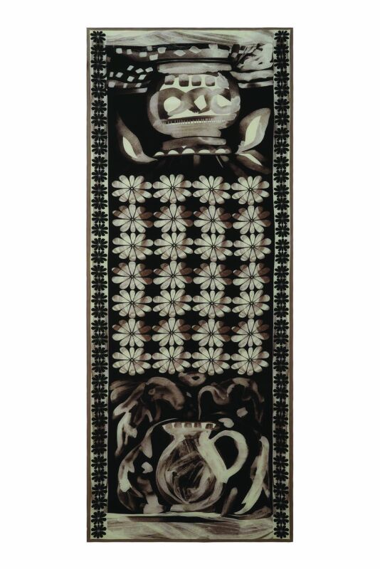 Double Flowerpot Black Crepe Silk Shawl - 2