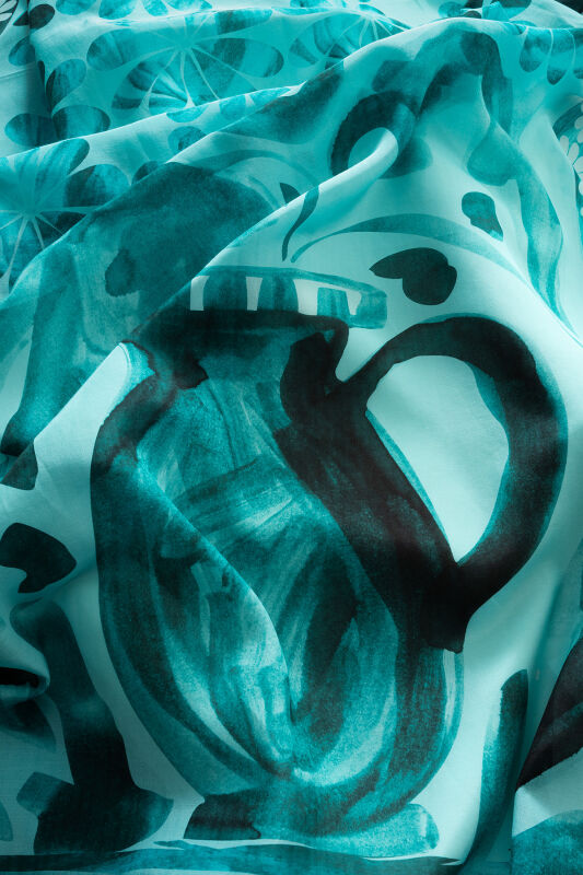 Double Flowerpot Turquoise Cotton Silk Shawl - 4