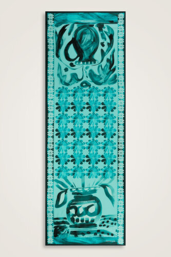 Double Flowerpot Turquoise Cotton Silk Shawl - Imannoor (1)