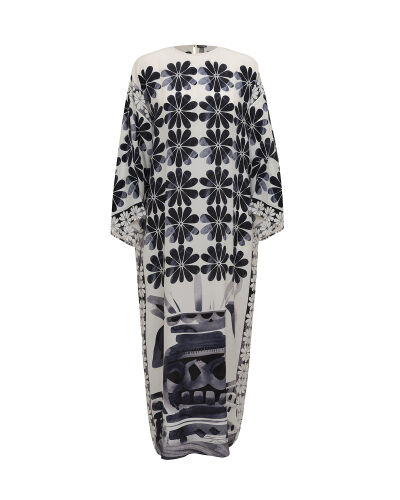 Double Flowerpot White Crepe Silk Dress - 2