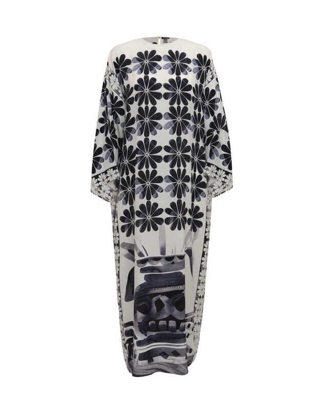 Double Flowerpot White Crepe Silk Dress - 2