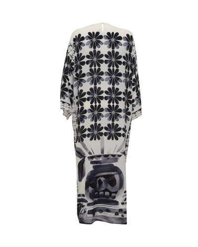 Double Flowerpot White Crepe Silk Dress - 4