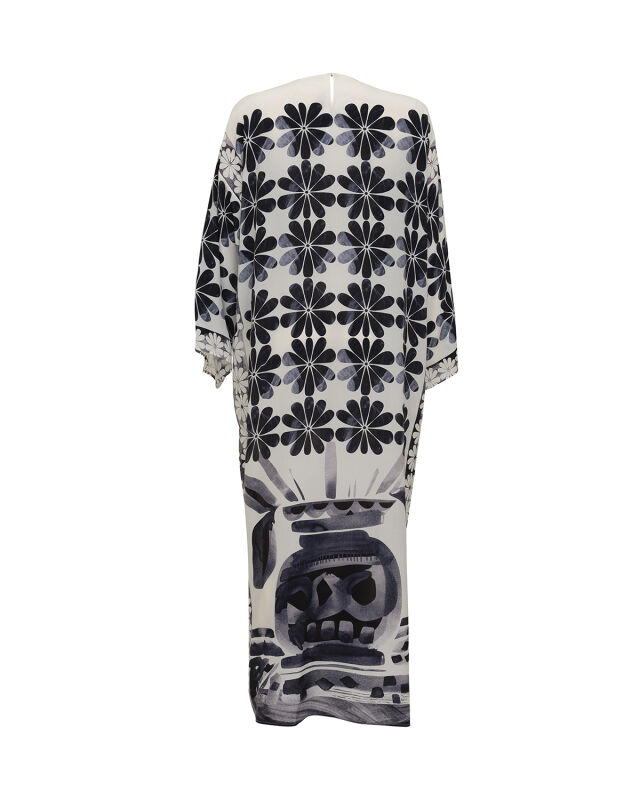 Double Flowerpot White Crepe Silk Dress - 4