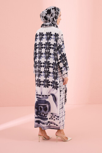 Double Flowerpot White Crepe Silk Dress - 6