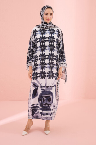 Double Flowerpot White Crepe Silk Dress 