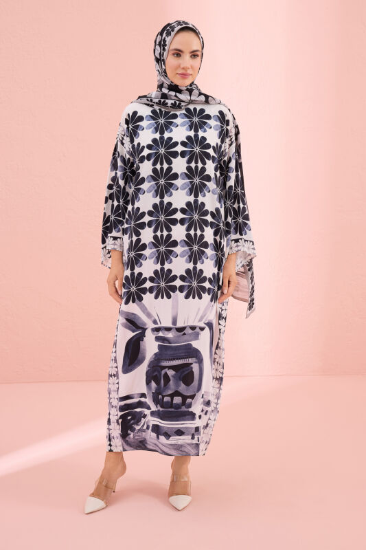Double Flowerpot White Crepe Silk Dress - 1